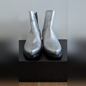 Saint Laurent Lukas silver leather western heeled boots